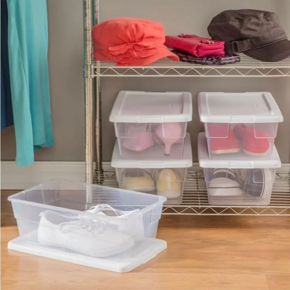 Set/2 Sterilite Shoe Boxes for Storage, Inventory, Crafts, Clear, White, NEW